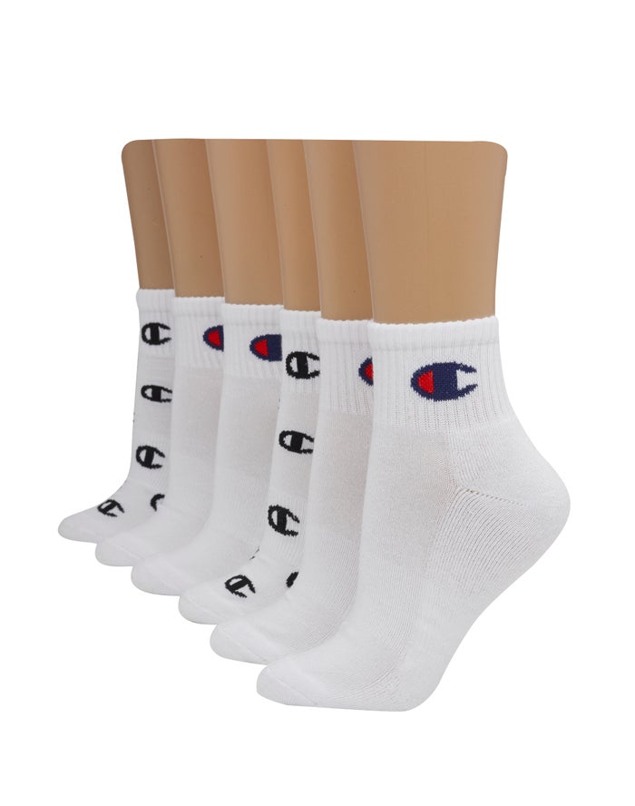Champion Ankle C Logo 6-Pairs White Socks Womens - South Africa CSKUZX563
